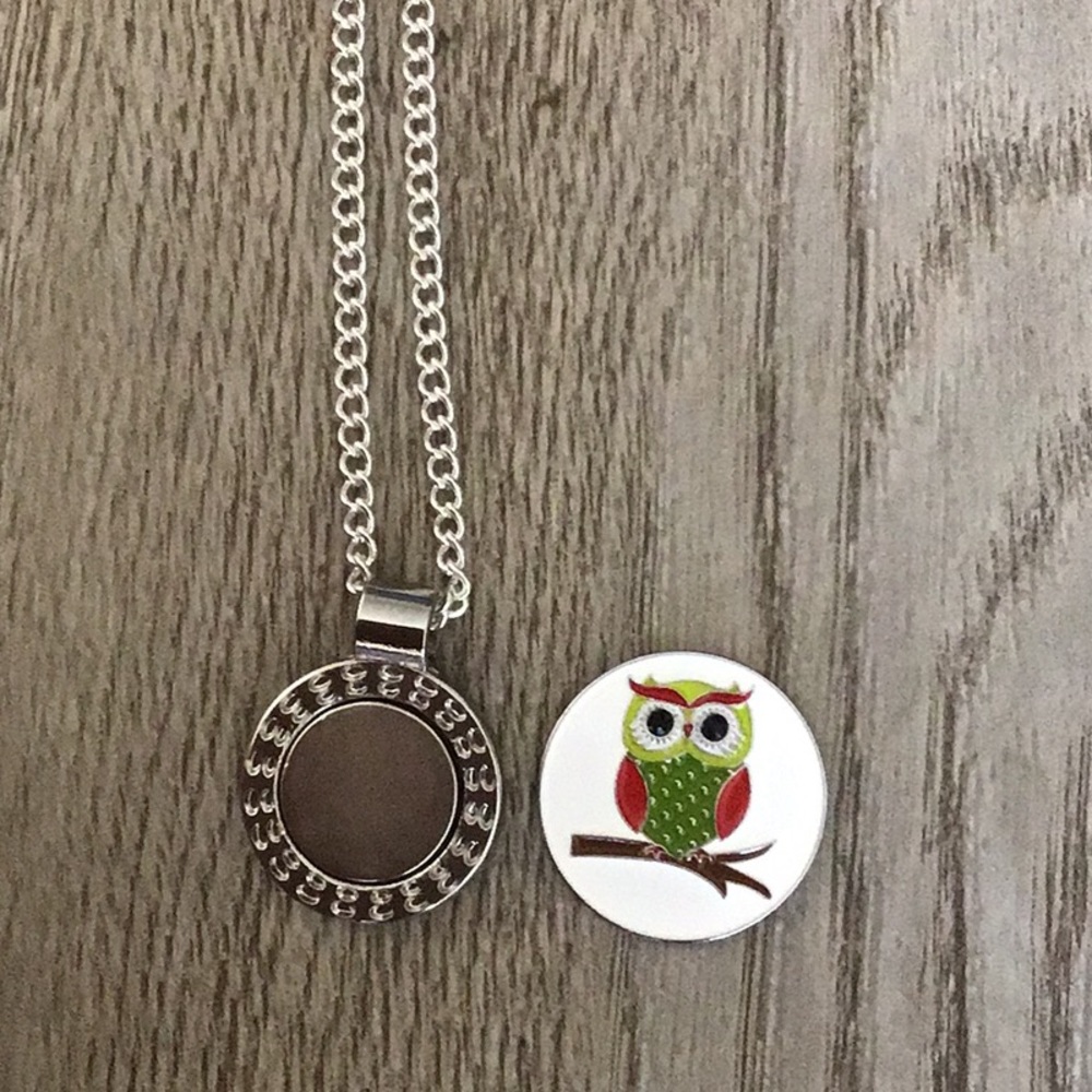 Golf ball marker magnetic necklace. Owl coin